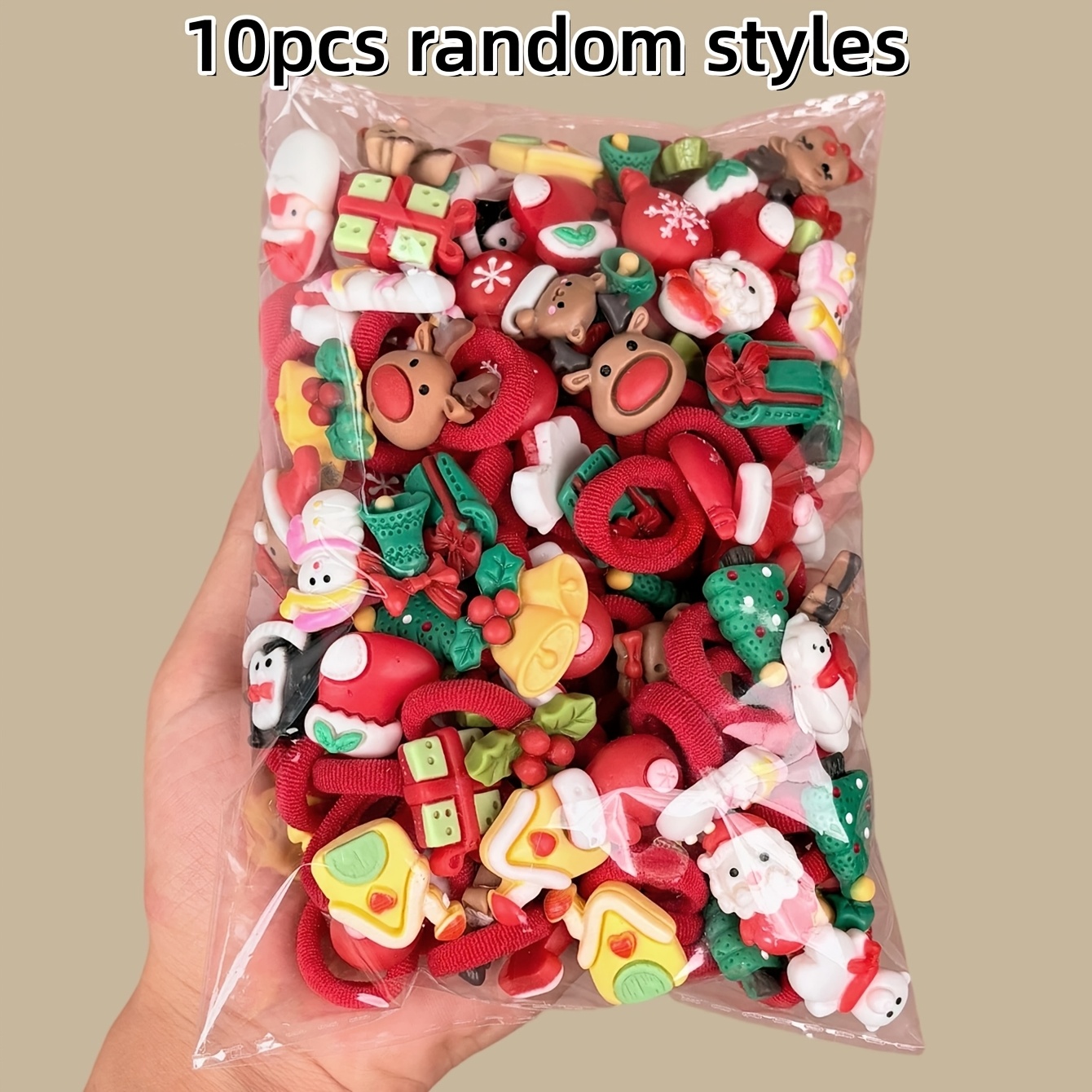 TEMU 5/10/20pcs Random Style Christmas Small Hair Ties, Mixed Hair Tie Set, Christmas Gift, Cute Santa Claus, Reindeer, Bells, And Snowman, Suitable