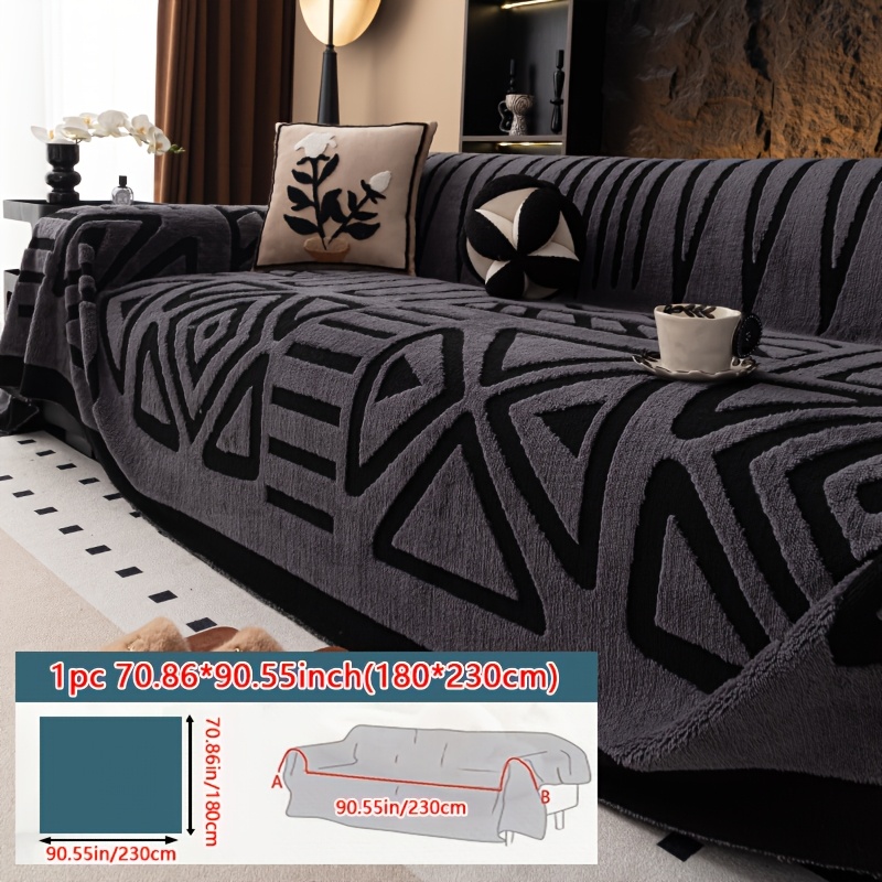TEMU 1pc Geometric Pattern Sofa Cover, Soft And Comfortable Dust-proof Sofa Protection Cover, Pet Friendly Sofa Cover, Machine Washable Sofa Cover,