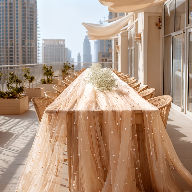 Image of 1pc -colored Pearl Tulle Drapes - Wide 80.77cm Wide Sheer Panel, Hand-sheared Luxury Fabric Suitable For Wedding Arch Drapery, Table Runner, Backdrop - Handwash Only