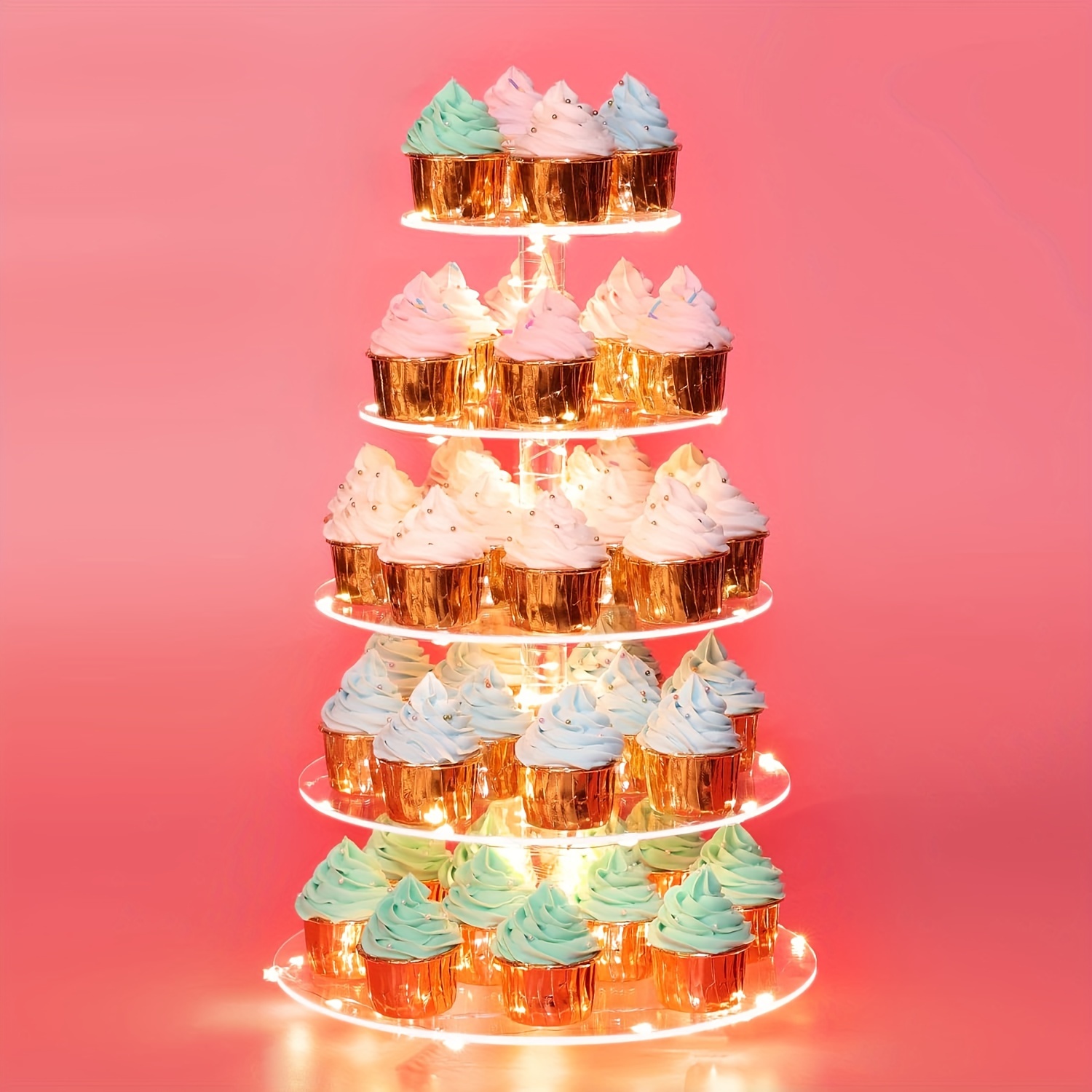 Alzata per torte e cupcake a 4 livelli, in acrilico, rotonda, per
