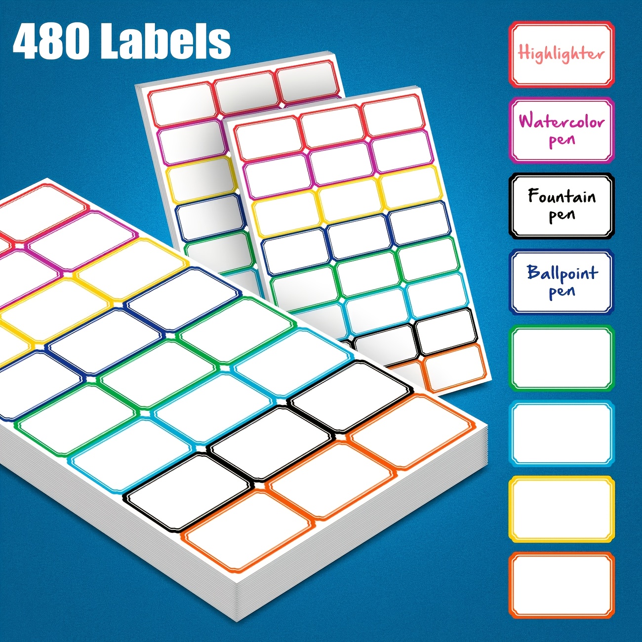 Image of 1.5x1 Inch 480 Labels 8 Colors Blank Self-adhesive Name Badge Labels Stickers, Colored Border Labels For Office, School - Organize And Identify Category Labels, Office Supplies, Purpose Labels