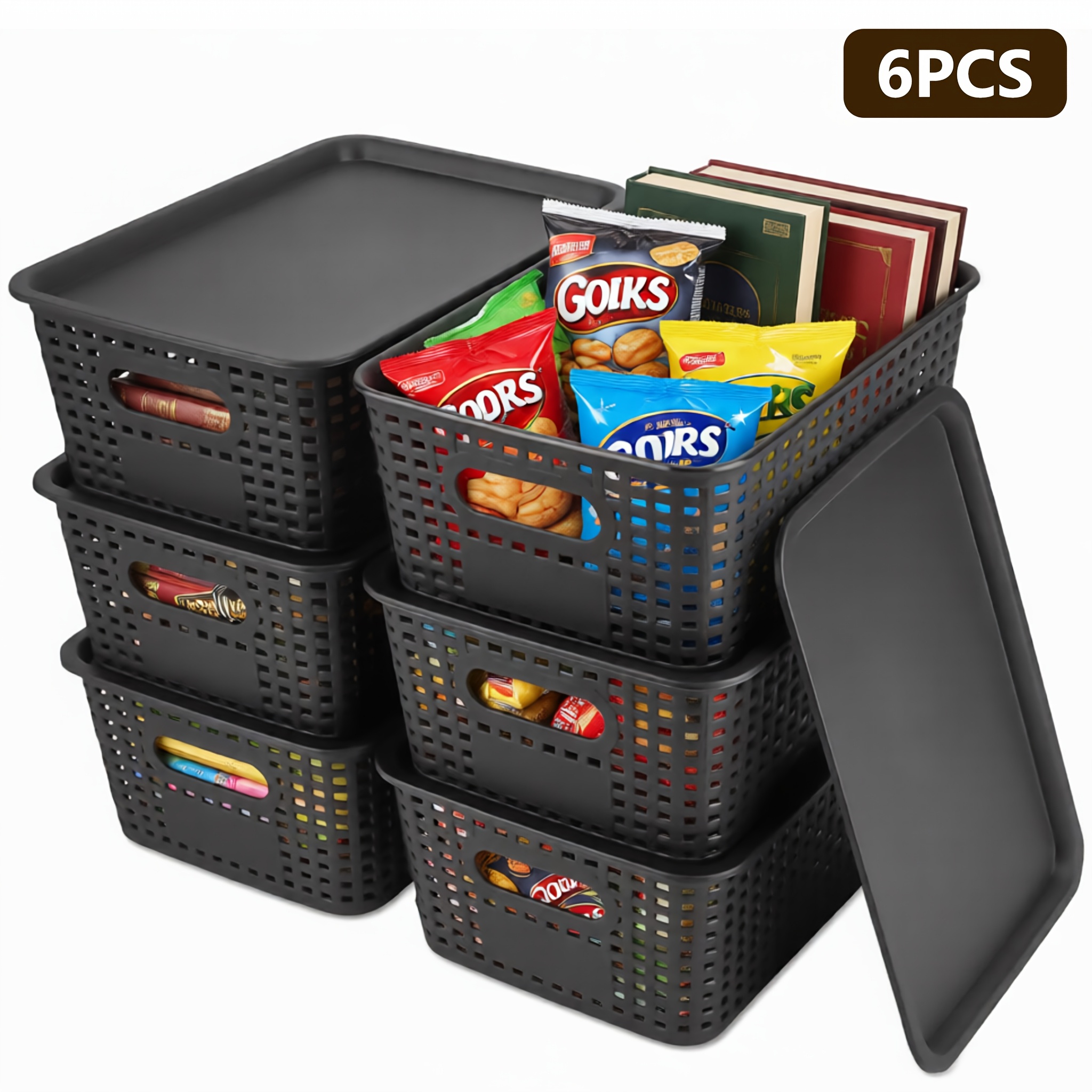 Set Of Storage Bins With Lids, Featuring Handles, Ideal For Organizing Items , Closet, Office, Or Drawers, Shelf Baskets