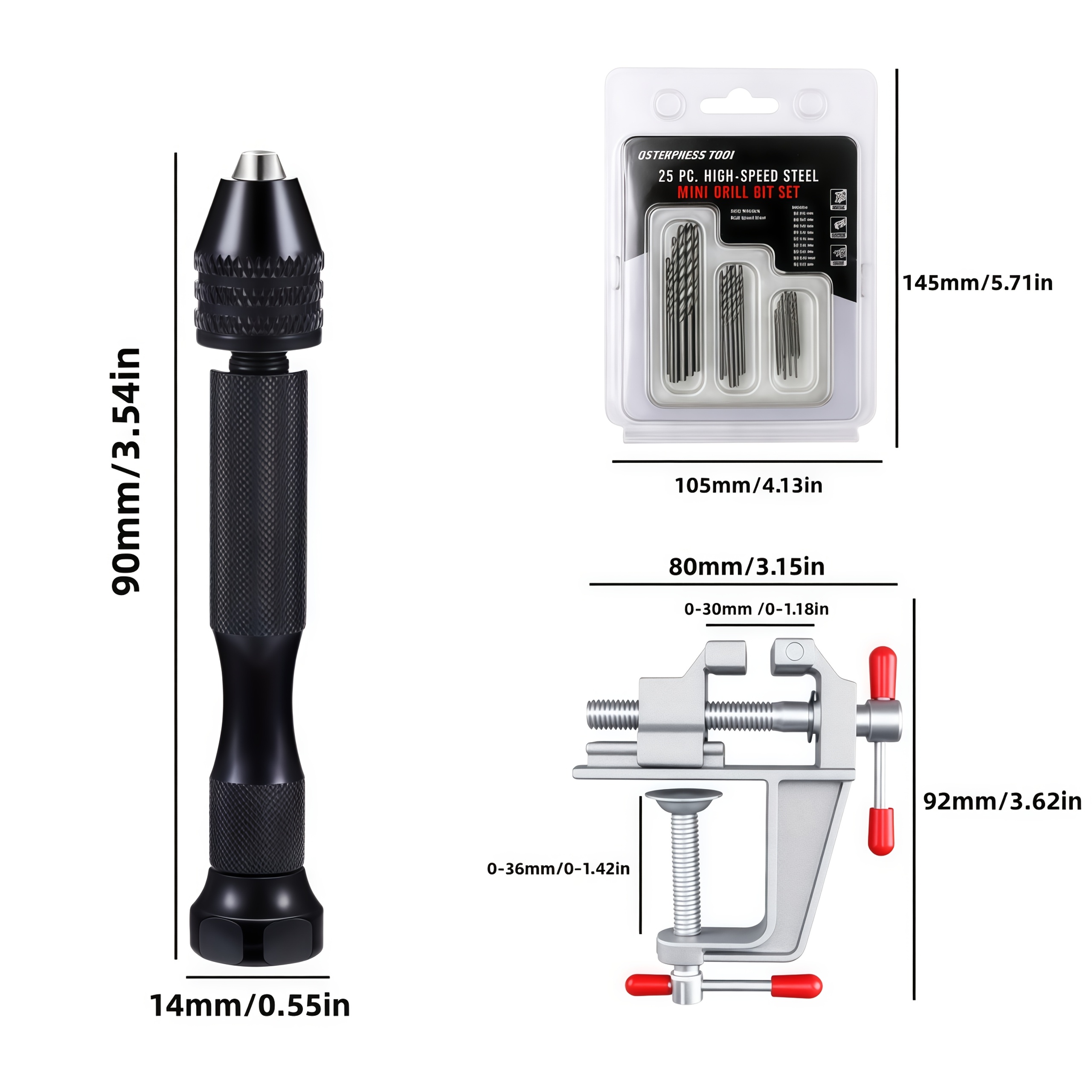 TEMU Jeu de 27 pièces d'outils de perceuse à main, étau d'établi multifonctionnelle, serre-table réglable, mini perceuse à main, micro-forets