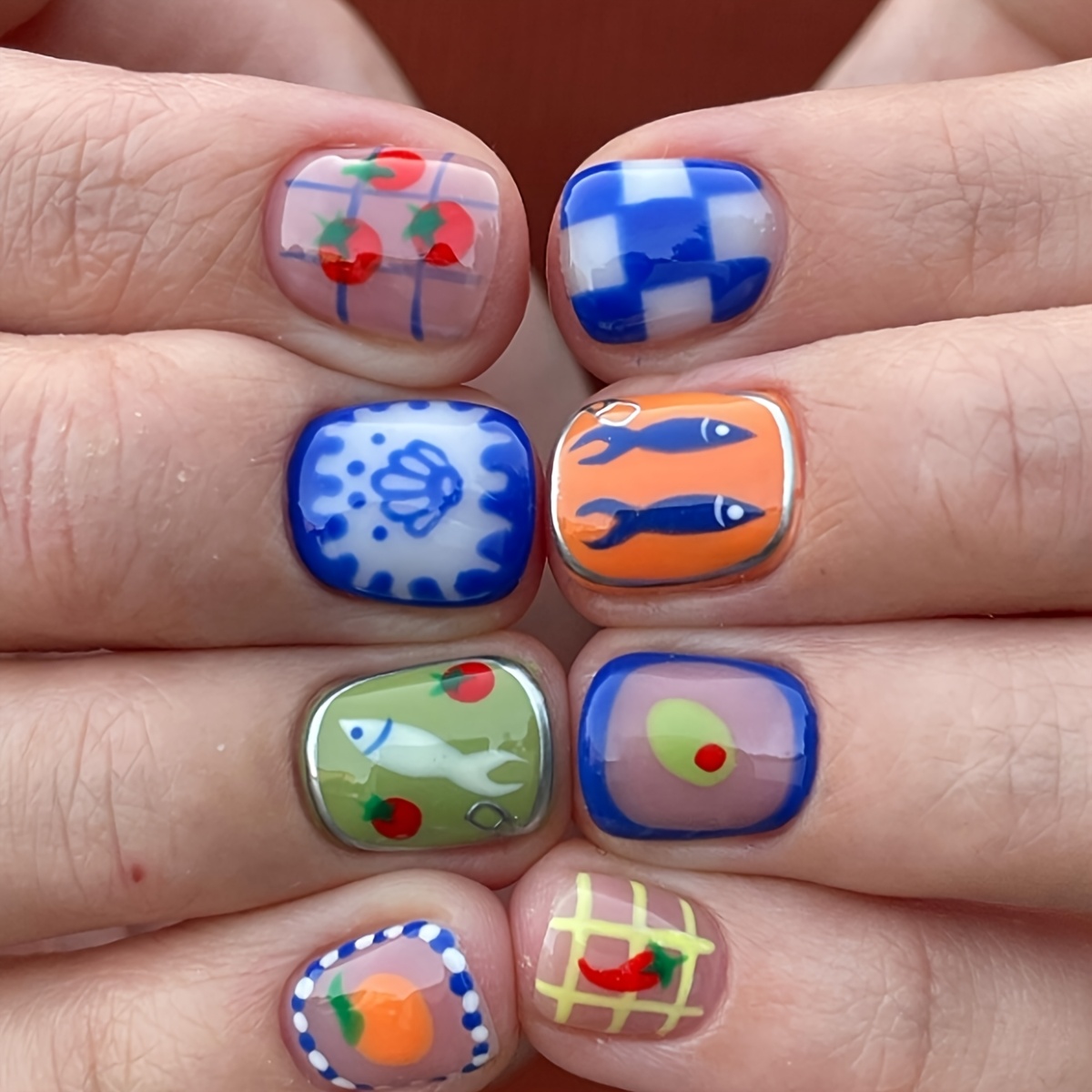 Pressed Short Fake Nails, Colorful And Romantic Orange Art On Fingertips, With Wearing Tools, Jelly Glue And Rubbing Strips As Gifts
