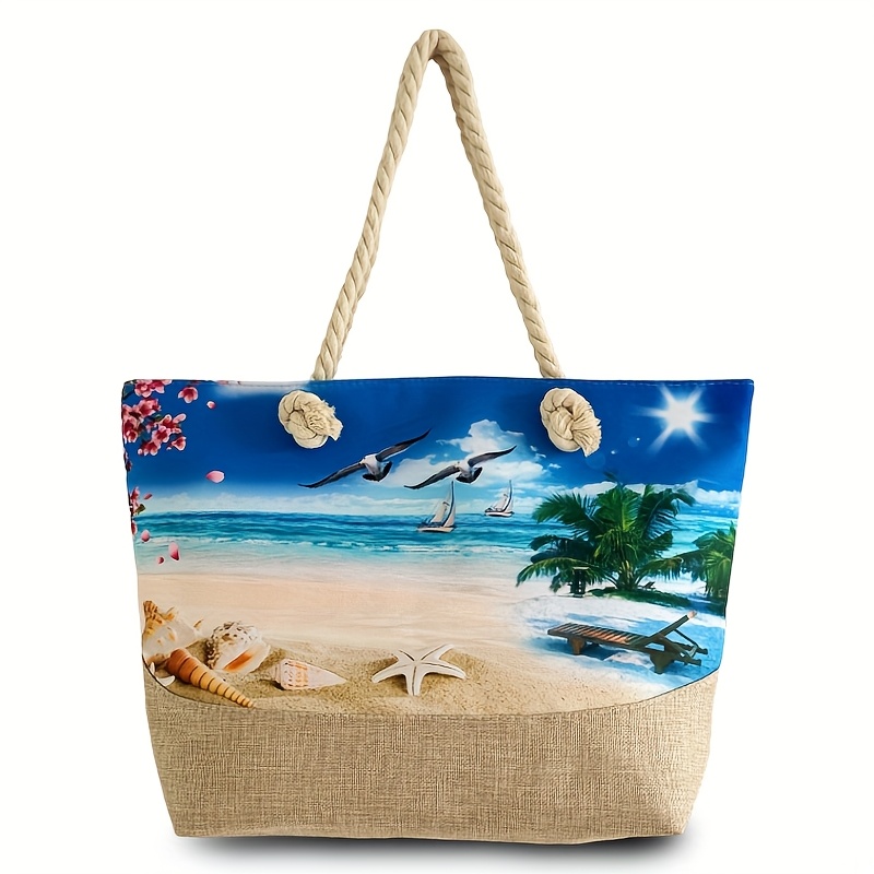 E-shop Eine Damen Schultertasche im Sommer-Strand-Stil, robuste Jute-Seil Damen Tote Bag mit großem Fassungsvermögen, Handtasche, geeignet für