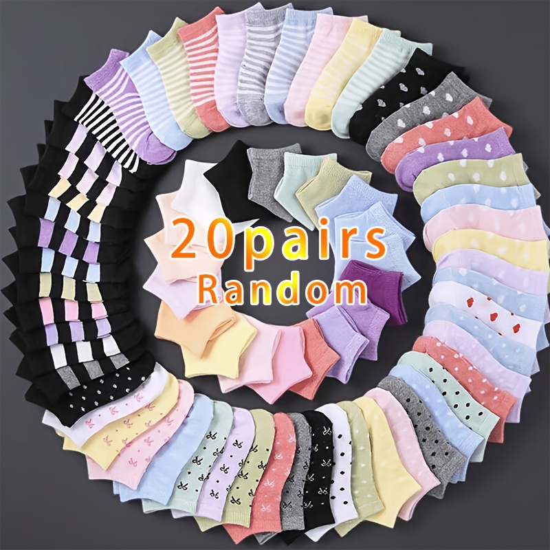 Socks With Random Color Patterns, 40 (20 Pairs) Colorful Candy Socks, Casual Socks, Ladies Socks