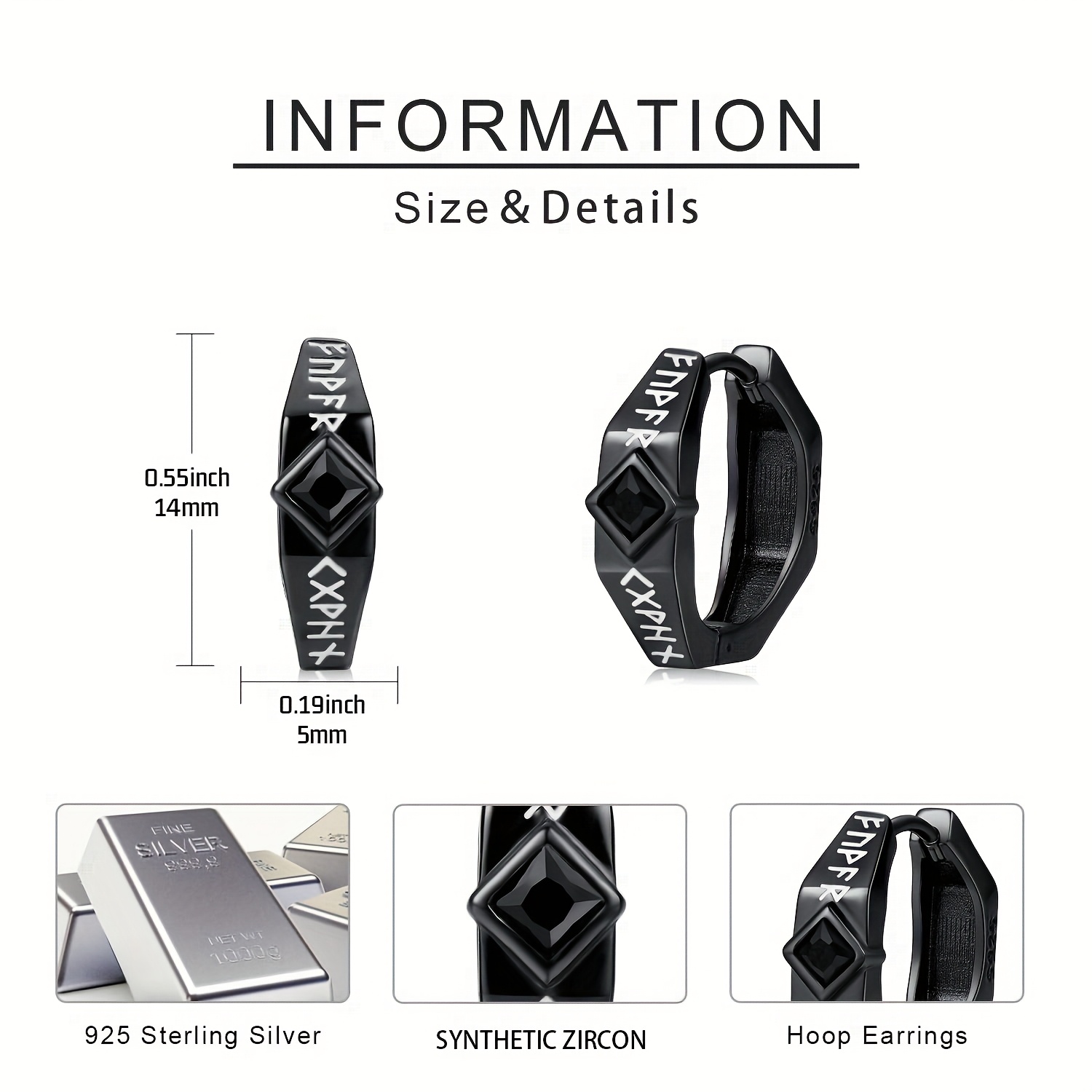Men's 925 Pure Silver Viking Earrings, Fashionable Gift