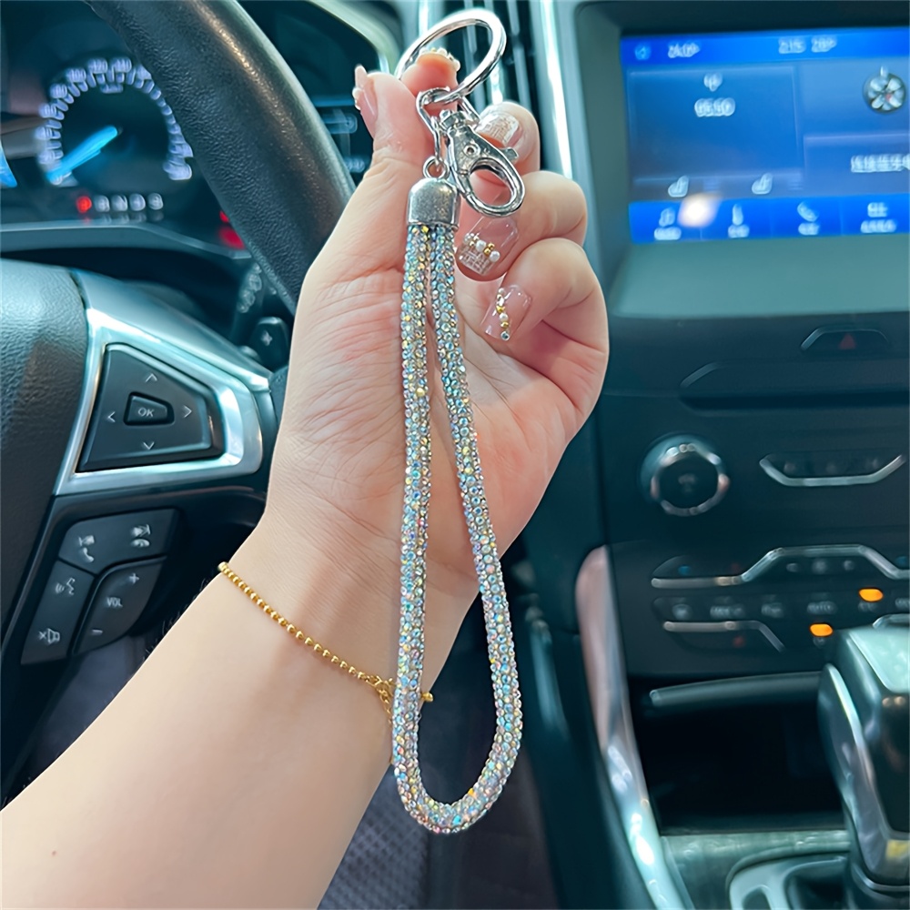 TEMU 1pc Colorful Shiny Rhinestone Lanyard - Durable Nylon Material With Metal Clasp, Elegant Glittering Id & Cell Phone Keychain, Suitable For