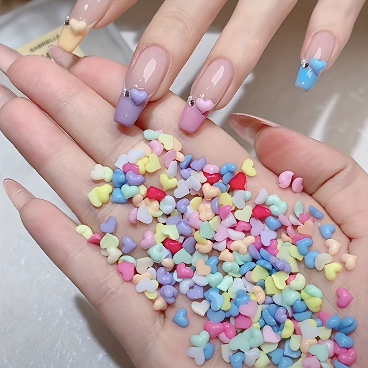 

-piece Mini Candy-colored Flat-back Heart Nail Art Decorations, Cute Macaron Nail Stickers With -free Adhesive