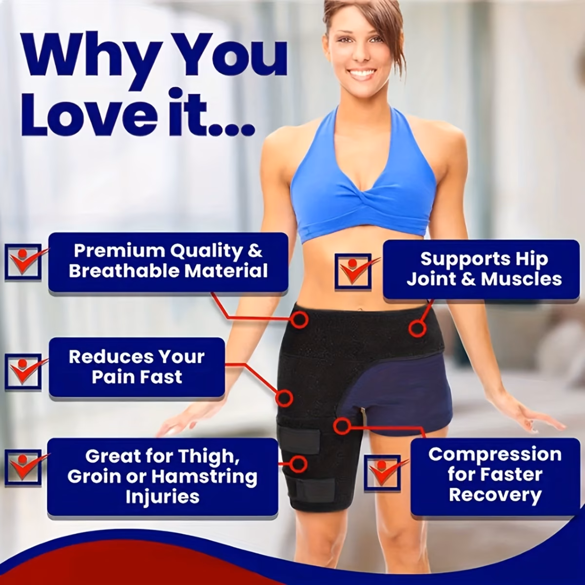 adjustable compression thigh and hip support brace sports thigh muscle anti compression strapping thigh support belt mens womens universal Product details 2