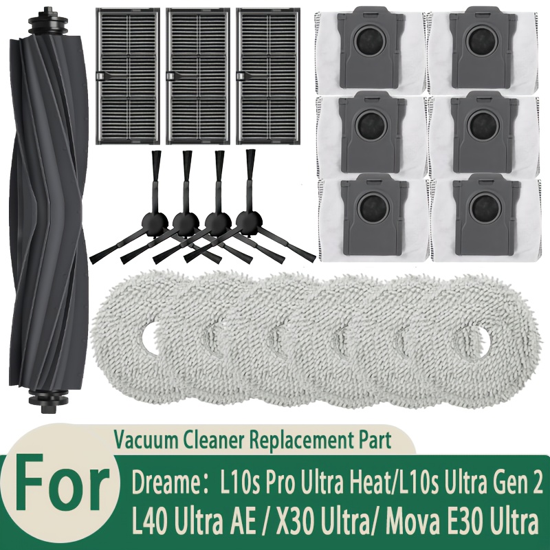 Image of 20pcs Replacement Parts For L10s 2/l10s Pro /x30 Ultra/l40 Ultra Ae/ E30 Ultra | Includes 1 Main Brush, 6 Dust Bags, 6 Mop Pads, 3 Hepa Filters, 4 Side Brushes