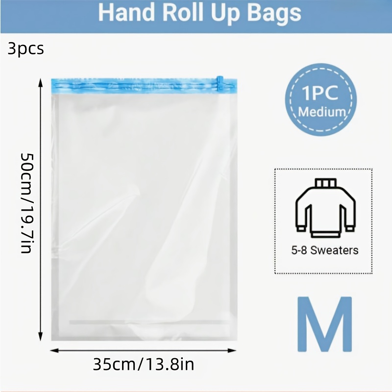 Image of 3pcs-: Compression Bags Without Pump - Space Saver Bags - No Vacuum Or Pump Needed For Travel, Affordable And Super Convenient, Merry Christmas, Roll Everything Up