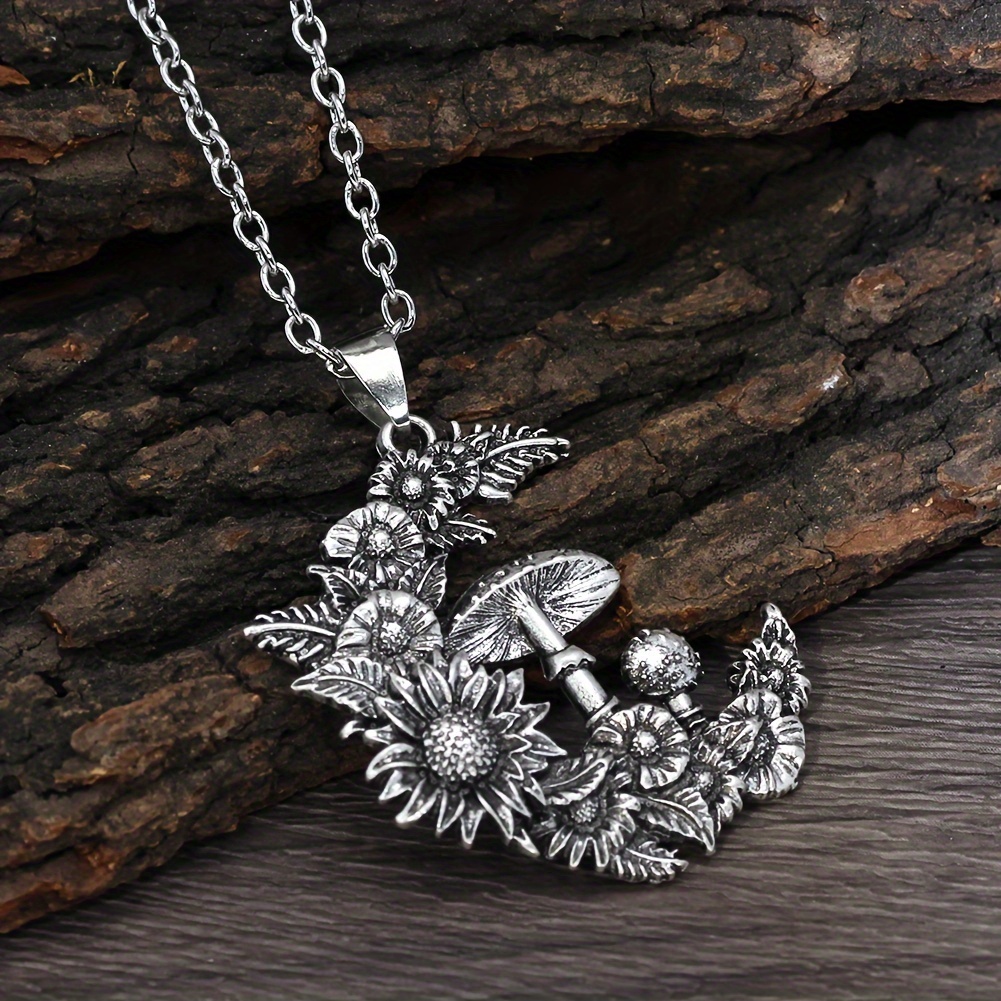 2pcs trendy vintage mushroom pendant necklace retro silvery