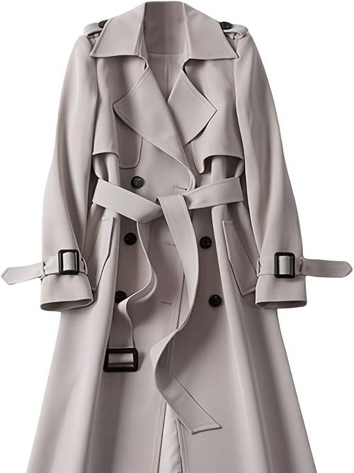 new autumn elegant solid color womens casual trench coat knee length british style ins korean atmosphere outfit double breasted commuting intellectual classic versatile high end sophisticated with fabric