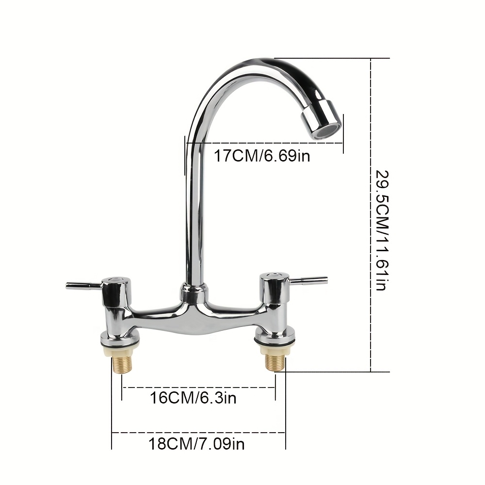 TEMU Modern Dual Lever Chrome Kitchen Sink Mixer Taps 2 Hole Deck Mounted Tap Faucet, Kitchen Sink Mixer Taps