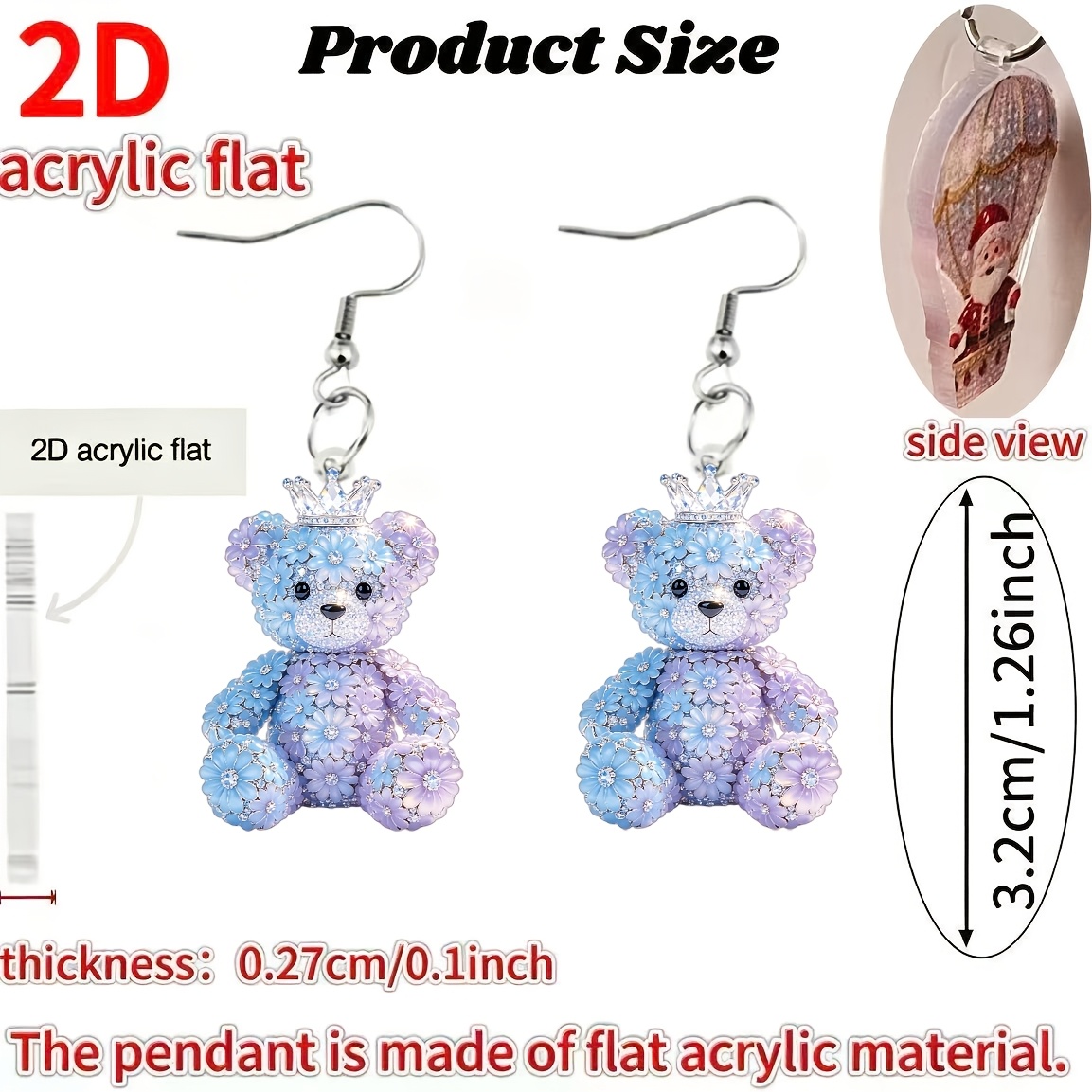 Women's Novelty Bear Pattern 2D Flat Acrylic Earrings