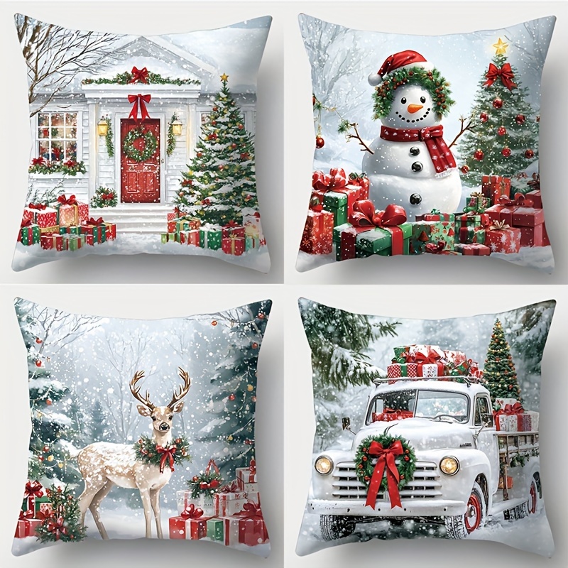 

4pcs, Christmas, New Art , Christmas Tree, Snowman, , , , Car Pattern Pillowcase, Waist, 17.72 X 17.72 , Decoration, Decoration, Living Decoration, Sofa Decoration, No