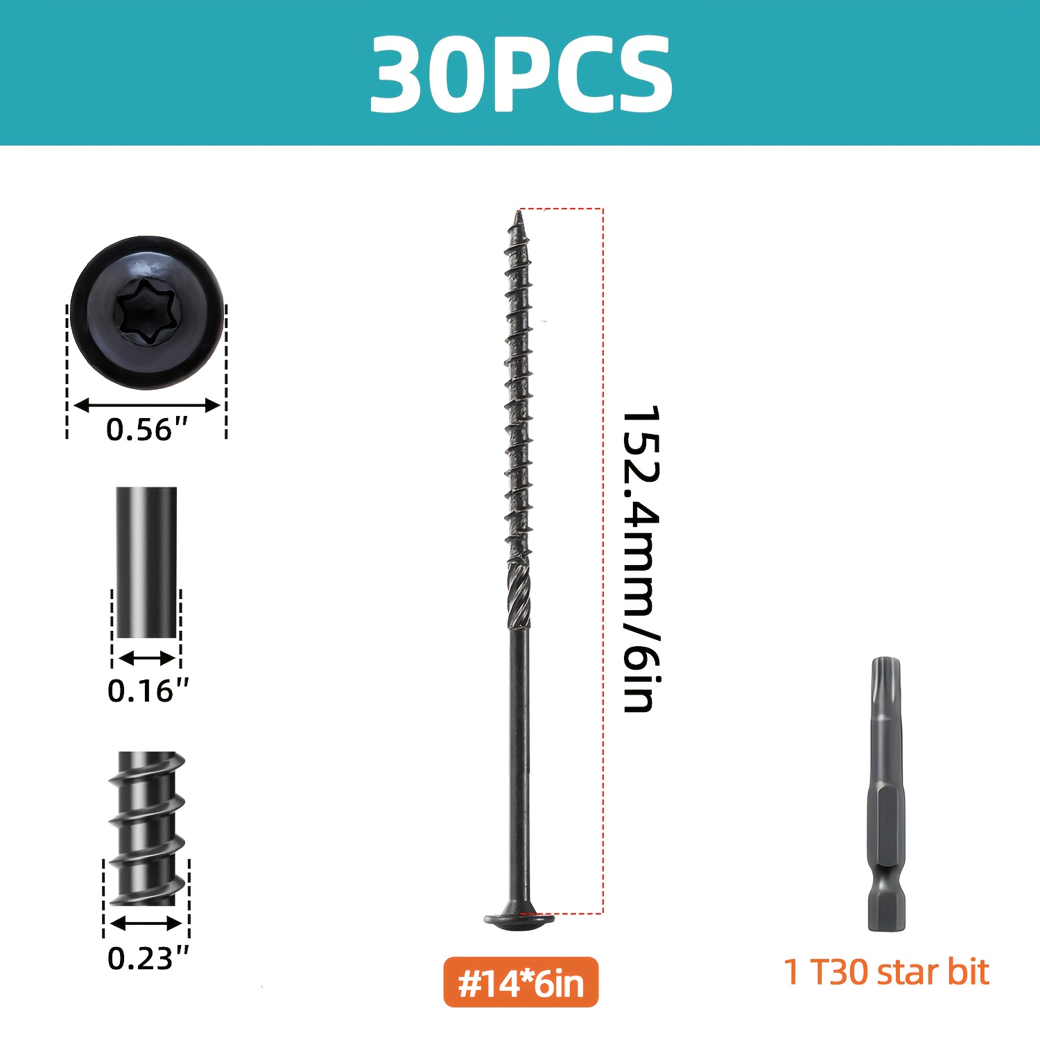 TEMU 30pcs Of # 14 Heavy-duty Black Modified Truss Washer Head Bolts, Suitable For Wooden - Self-locking, -resistant