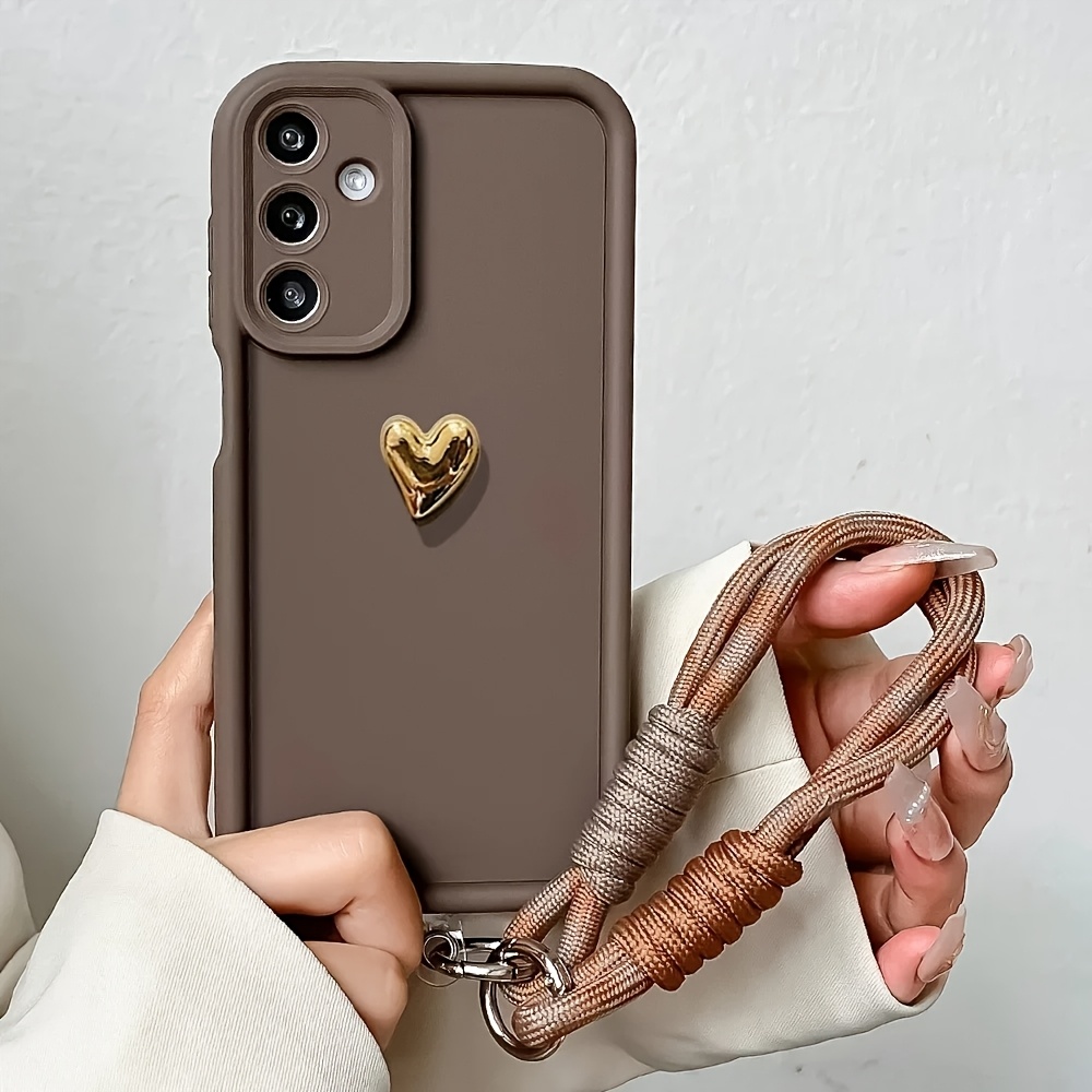 

Cute Luxury 3d Heart Lanyard Soft Phone Case S24 S25 Ultra S23 Plus S22 Ultra Wrist Chain Hang Strap Shockproof Candy Cover