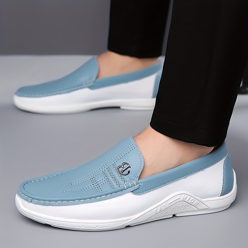 Men's Colour Block Slip On Loafer Shoes, Comfy Non Slip Casual Rubber Sole Durable Walking Shoes For Men's Outdoor Activities