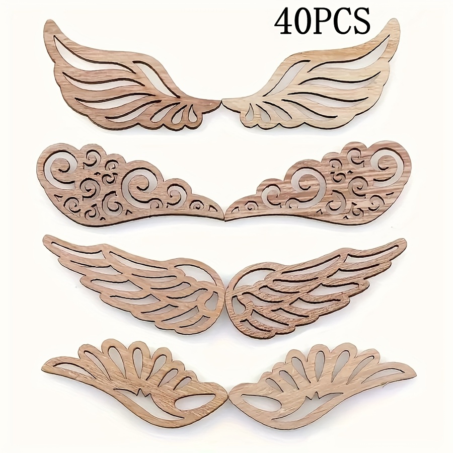 Image of 40pcs Diy Wooden Wings Handicraft Set - Multi Functional Decoration, Suitable For Painting And , Suitable For , Essential For Festivals - Hanging Decoration Valentine's Day 's Day