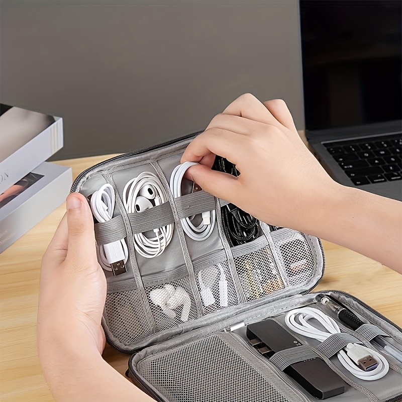 1pc Lycra Travel Cable Organizer Case - Multi-Pocket Electronic Accessories Box for Cables, Chargers, Memory Cards - Portable Tech Gear Pouch for Office and Travel Essentials