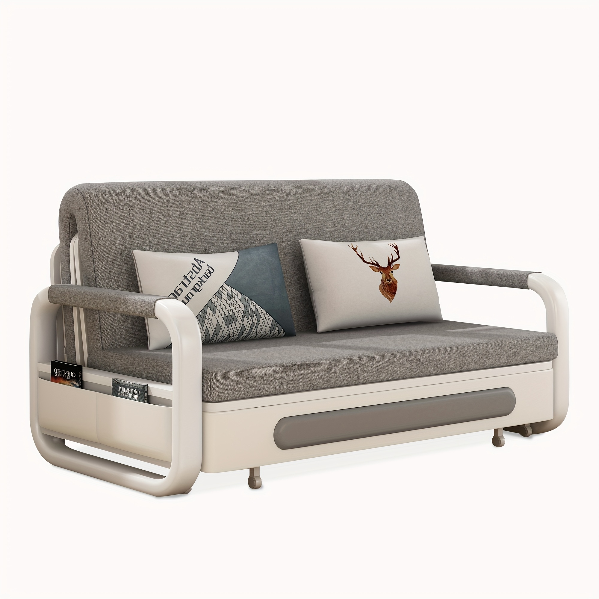 Image of Space 128cm Multifunctional Folding Sofa Bed, Apartment Living Room Dual-use, Retractable Storage, Modern Minimalist Fabric Sofa