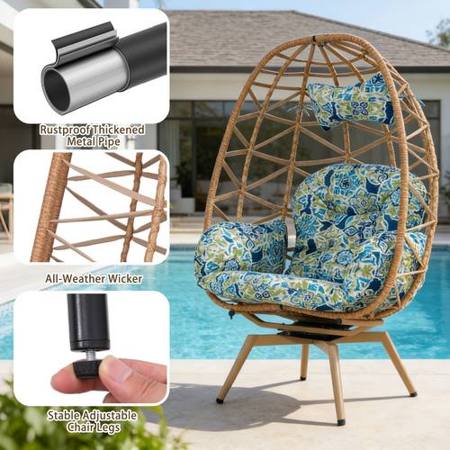 360 swivel rattan egg chair for adult patio wicker egg chair with cushions 500lb weight capacity egg basket lounge furniture for balcony backyard garden ergonomic polyester cover brand