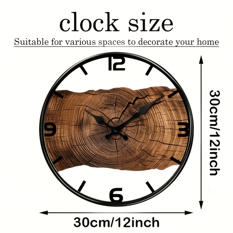 1 Round Wall Clock, Wooden Hollow-Out Design Silent Non-Ticking Timepiece for Home Holiday Decor and Gift