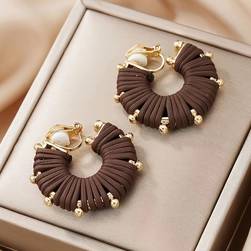 TEMU Orecchini a con clip, design intrecciato unico ed elegante francese, gioielli per le orecchie