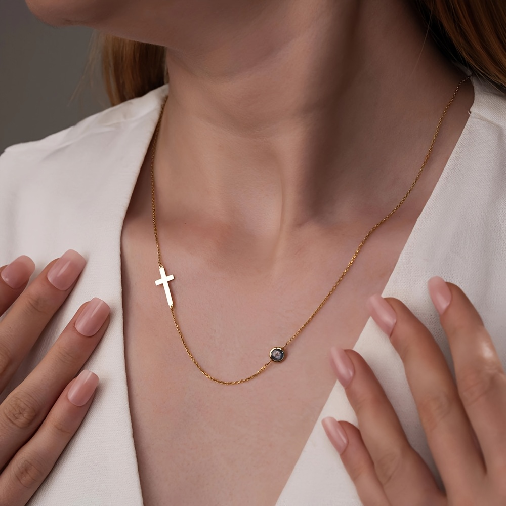 Women's Exquisite Birthstone Cross Necklace, Customizable Gift