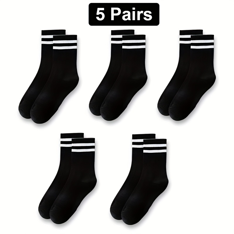5-pack Black, White, And Gray Minimalist Kids' Socks, Versatile Mid-calf Socks For Students, Wear