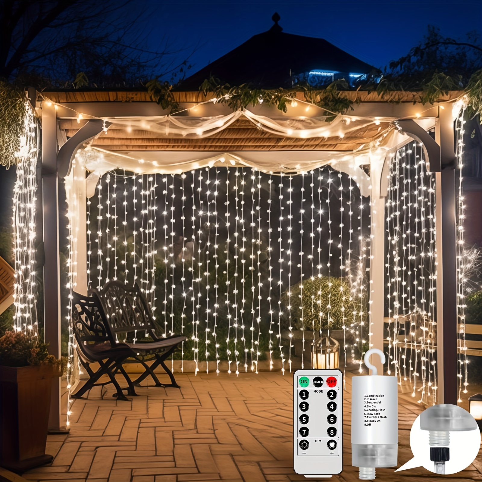 

Upgraded 300led Curtain Lights Battery Operated Outdoor Waterproof, 10ftx10ft Twinkle Hanging Waterfall Lights With Remote Control, 8 Mode Dimmable String Fairy Lights For Bedroom Porch Gazebo