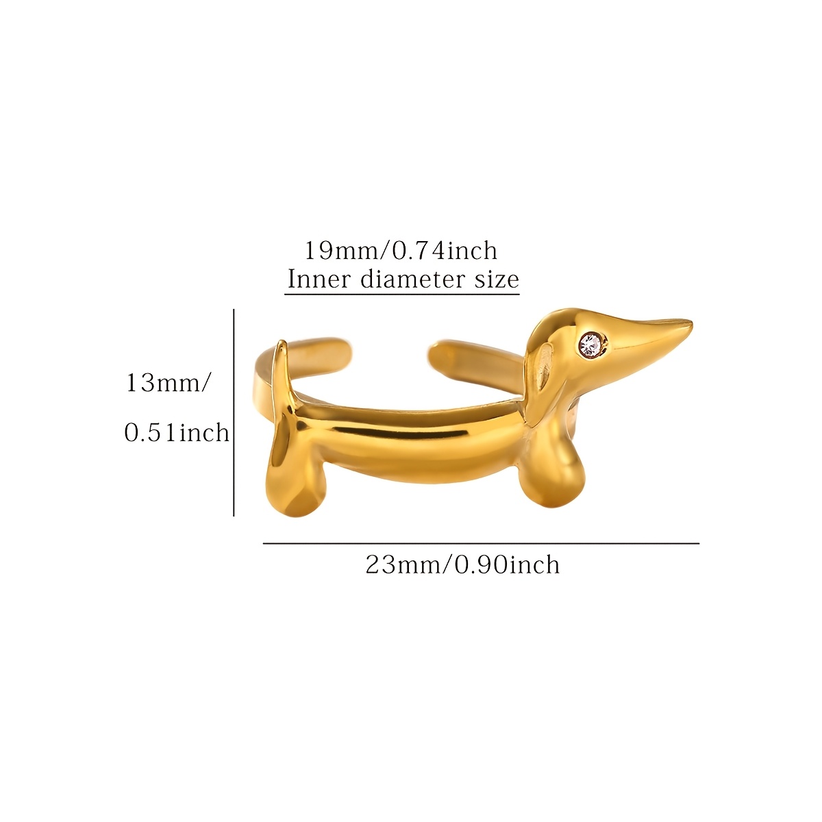 TEMU Anillo de Perro Salchicha de Acero Inoxidable con Circonita, Línea de Moda Única, Color Dorado de para Mujer, Joyería, Regalo de