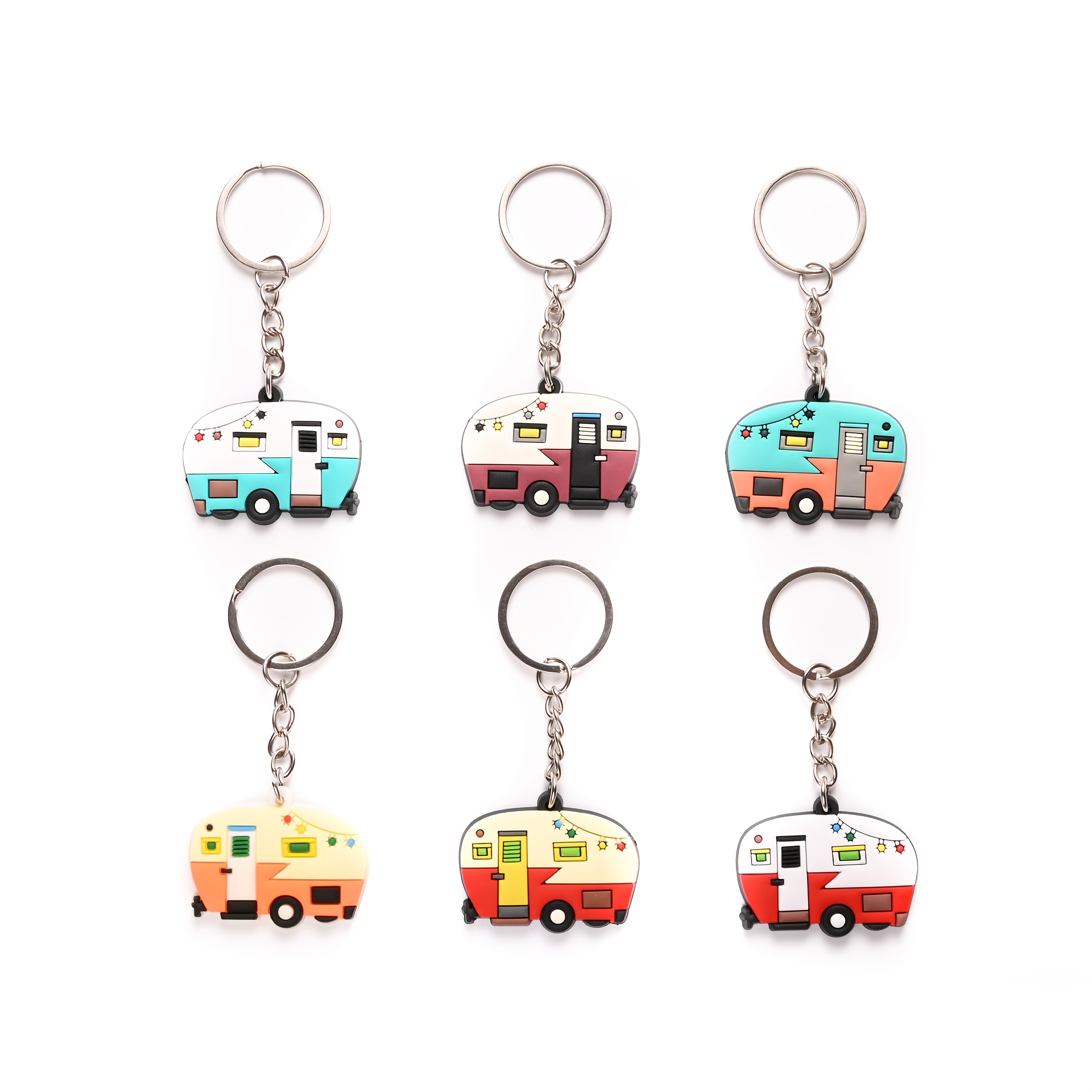 TEMU 6pcs Cute Camping Rv Keychains, Colorful Travel Trailer Keychains, Camping Theme Key Additions, Hanging Bag And Keys, Suitable For Camping