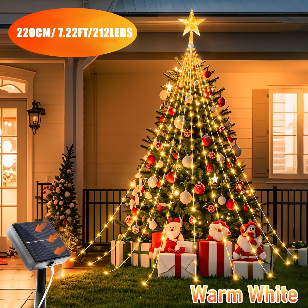 TEMU 1 pièce Guirlande Lumineuse Solaire de Noël LED 212/312 de 220 cm/330 cm, Lumière Étoile à Branches, de Noël d'Extérieur, Guirlande Lumineuse