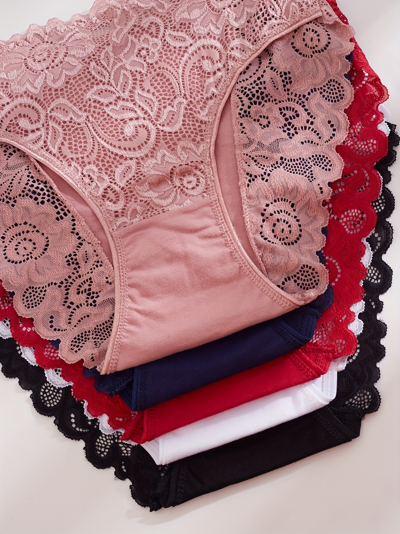 5 gab. Cietas Mežģīnes Bikšenes, Ērti Elastīgi Un Gaisa Caurlaidīgi Apakšveļas, Sieviešu Intimās Lingerie