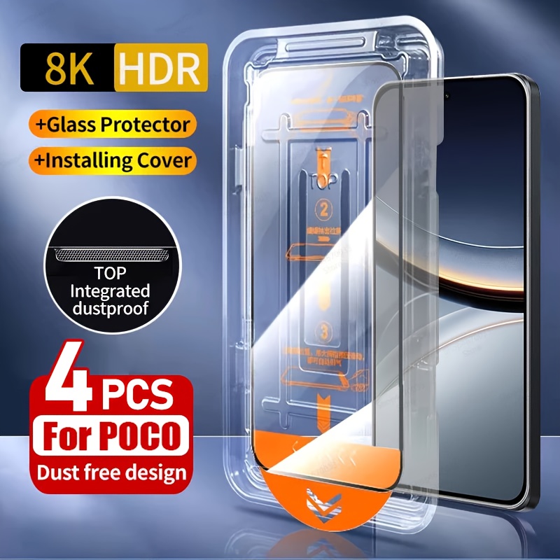 E-shop 4 Stück 4K Ultra HD Panzerglas Schutzfolie Kompatibel mit Xiaomi Poco X7 Pro X6 Neo X5 X4 GT X3 NFC F7 F6 F5 F4 F3 M5S M4 Pro 4G 5G C65,