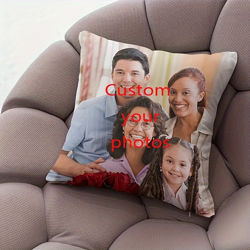 

Custom Photo Throw Pillow - Personalized 18x18 Inch Plush Cushion With Happy Family Design, Perfect Gift For Loved Ones, Ideal For Sofa, Bed, Or Car Decor