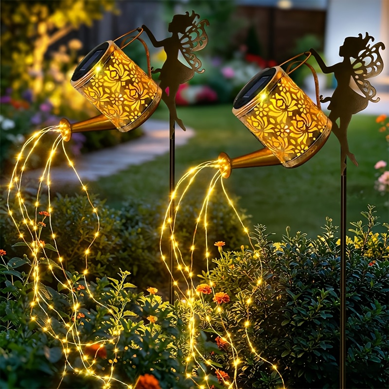 TEMU 1/2pc Solar Outdoor Fairy Waterfall Lights, Solar Watering Can Light, Ip65 Led Water Flow Light String, Vintage Metal Solar Watering Can Outdoor