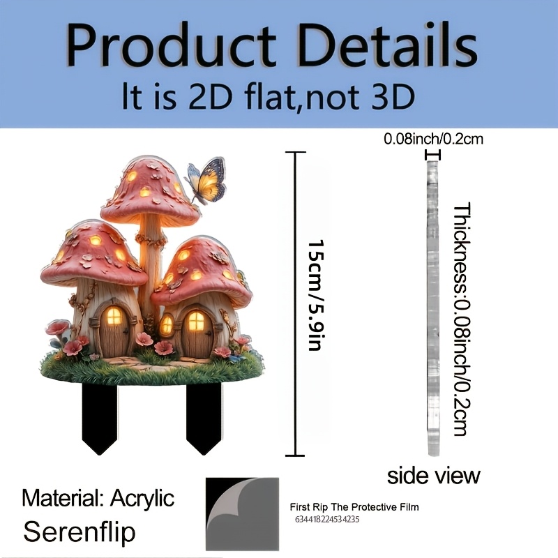 TEMU 2d Flat - 【2d Flat】 2d Flat - [2d Flat] 2d Flat Acrylic Fairy Mushroom House , With Sharp Base And Decoration - Luminous Fairy , Self-standing
