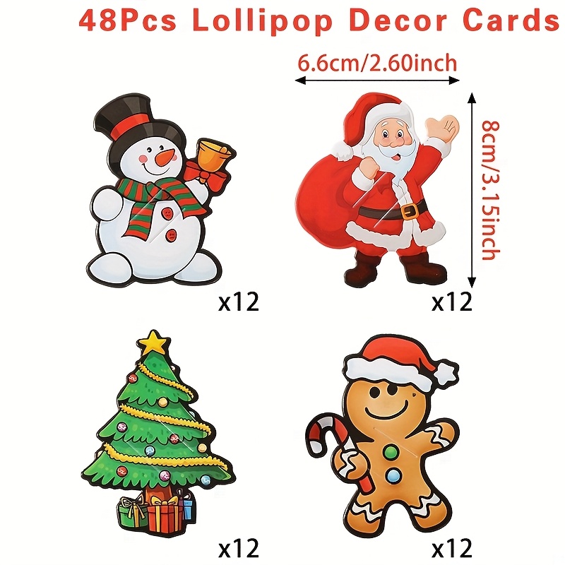 TEMU Gift For Her/him 48 Christmas Lollipop Holders Featuring Festive Greeting Cards With Designs Of Santa, A Snowman, A Reindeer, And A Bear, Ideal