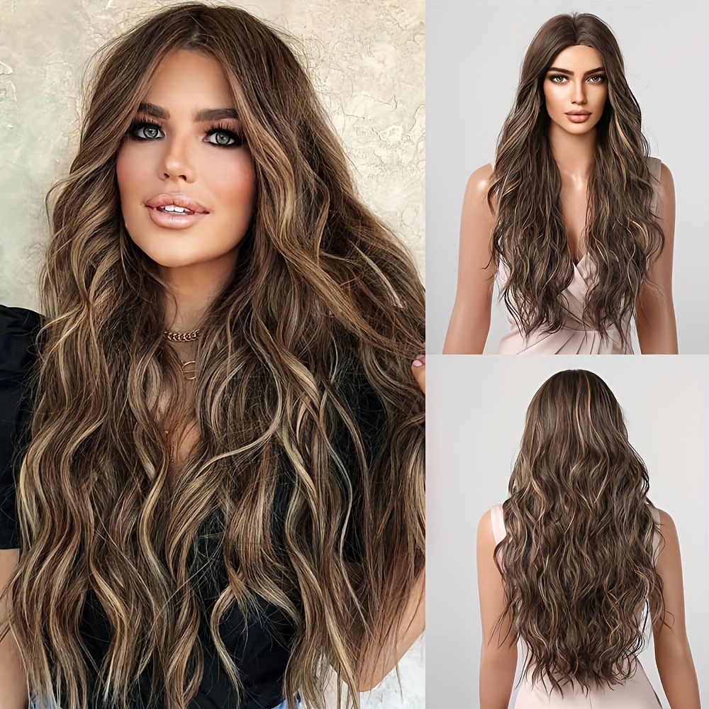 

Butterfly Haircut Highlight Color Long Wavy Curly Wigs Middle Part Synthetic Heat Resistant Wigs For Women