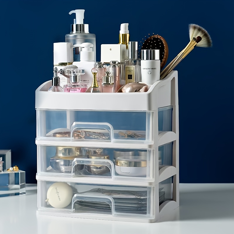 

Clear Plastic Cosmetic Organizer With Drawers - Rust-proof, Desktop Skincare Display Stand For Bathroom , Stationery Storage, Makeup Storage Box