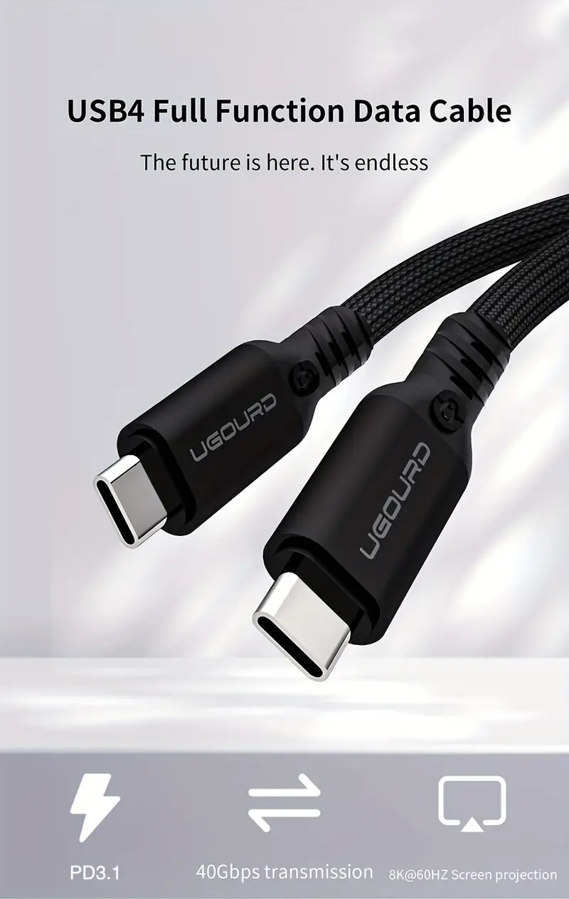 thunderbolt4 cable type c to c cable compatible with thunderbolt3 usb3 2gen2 2 usb3 1 usb3 0 usb2 40 max compatible with pd3 1 charging dp alt mode dp1 4 displayport1 4 8k60hz uhd video transfer for pad phone laptop pc ps5 switch dock station ssd box Product details 0