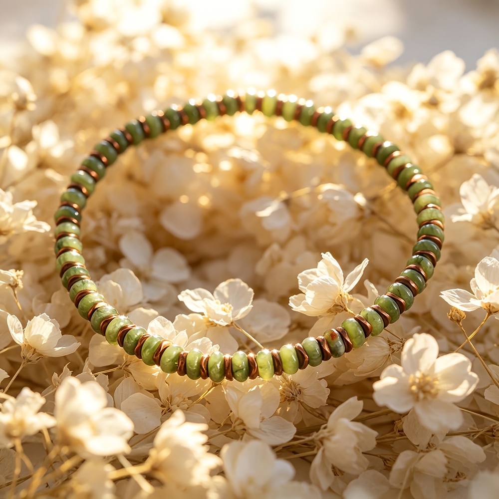 TEMU Pulsera Elástica Minimalista de Ábaco con Malla de Natural y Ágata, Cordón Elástico Artesanal, Joyería Cómoda para Atraer , Fortuna, y , Pulsera
