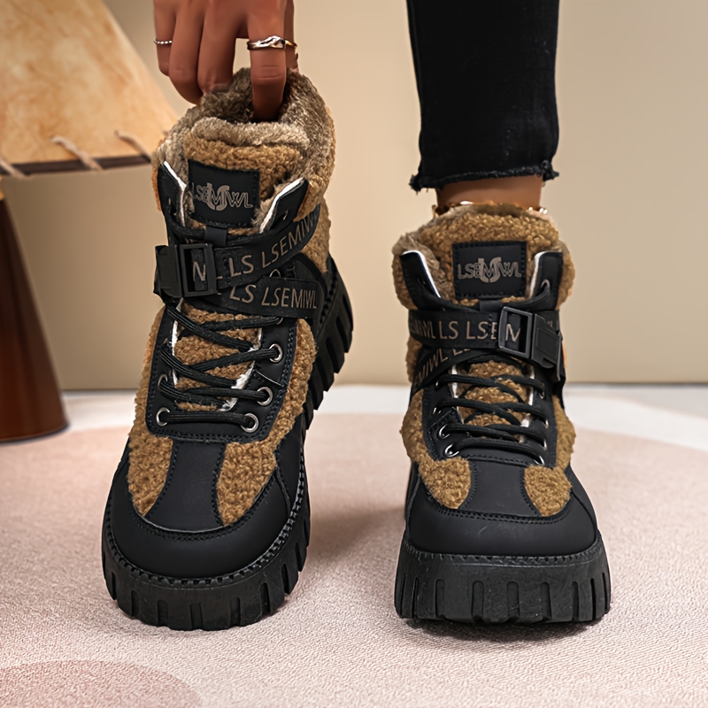 TEMU Retro Hong Style Women's Snow Sneakers With Fleece Lining For , , Elastic Thick Soles For Cushioning, Suitable For Outdoor Workouts, Jogging,