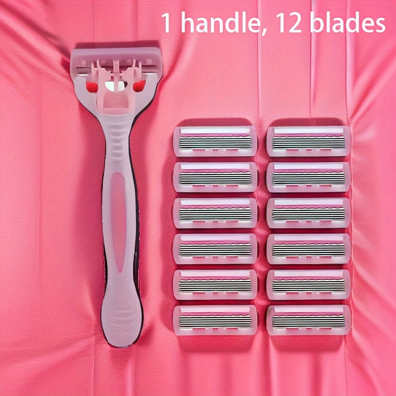 Image of Ladies Safety Razor, Six-layer Ladies Shaver, Safety Razor, 6-blade Razor, Stainless Steel, Manual Shaving, Suitable For Neutral Skin, 12 /1 Handle And 12 , Multiple Specifications