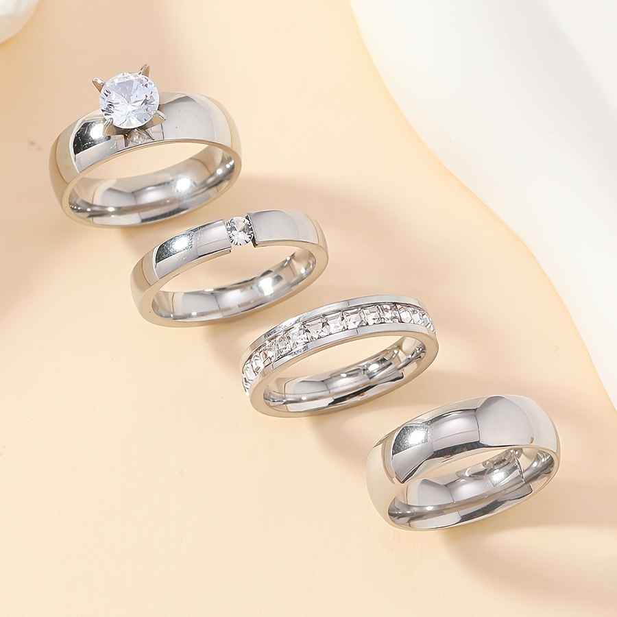 fashionable stainless steel women ring set golden inlaid Temu Brazil