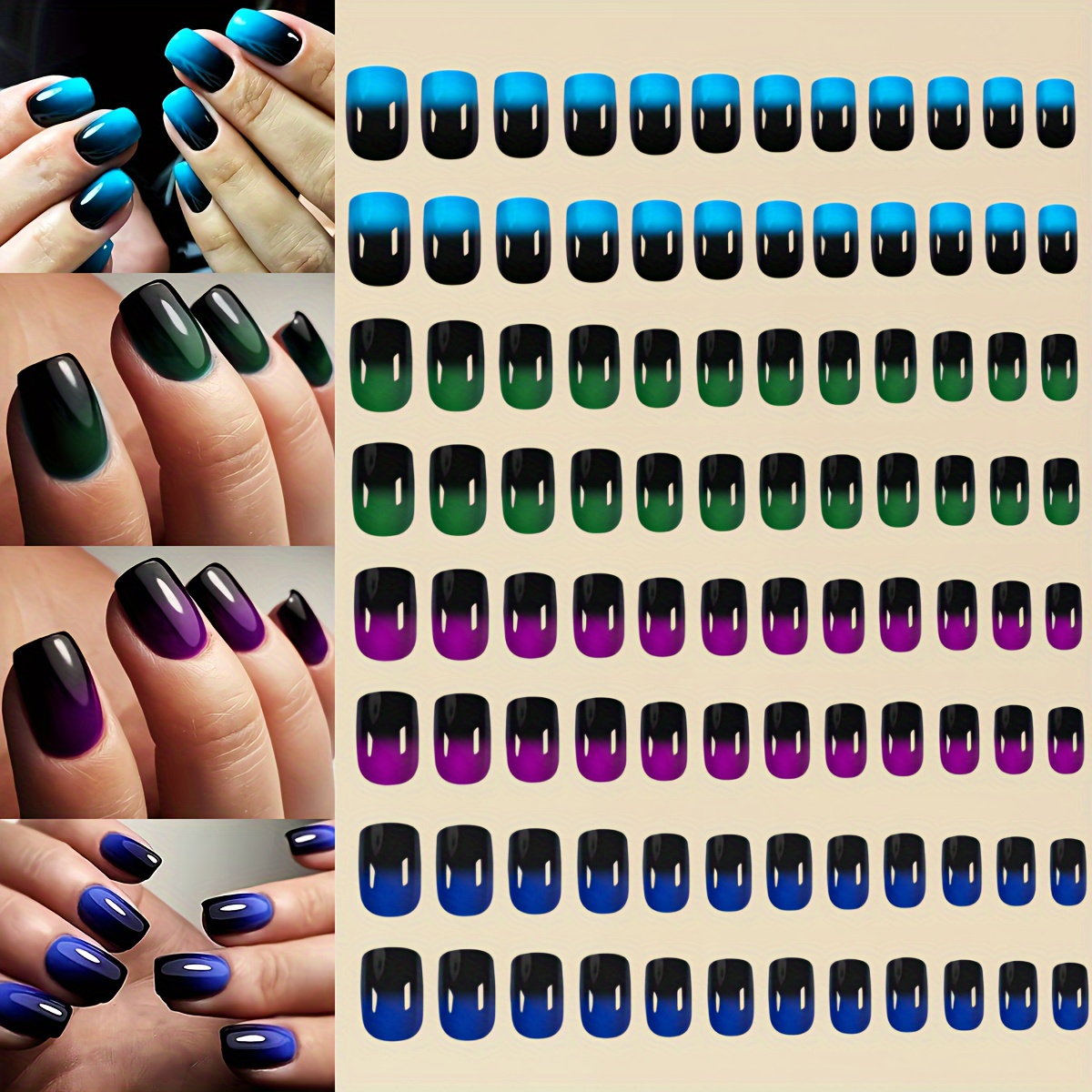 

96-piece Press-on Fake Nail Set, Mixed Color Gradient Ballet Shape, Medium Length, Glossy Finish - 4 Color Combination Pack